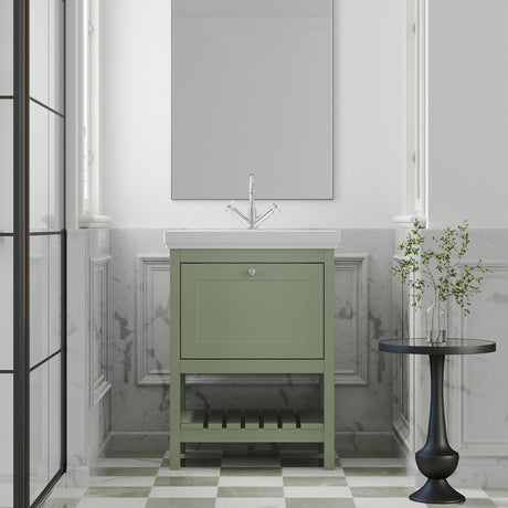 [BFRY825A] Balterley Rye Traditional Bathroom 1 Soft Close Drawer Floor Standing Vanity Unit Basin, Fern Green, 630mm - Lifestyle 1