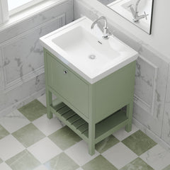[BFRY825A] Balterley Rye Traditional Bathroom 1 Soft Close Drawer Floor Standing Vanity Unit Basin, Fern Green, 630mm - Lifestyle 2