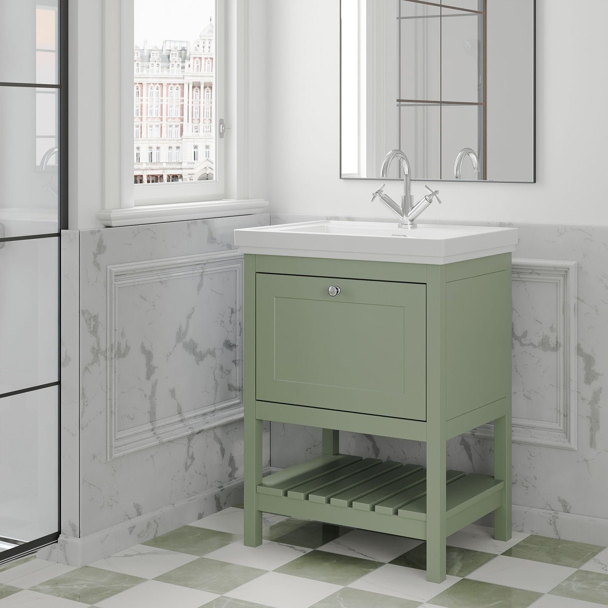 [BFRY825A] Coppenhall Traditional 1 Drawer Floor Standing Vanity Unit with Basin, Choice of Size and Colour