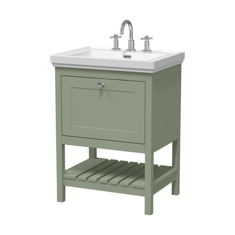 [BFRY825B] Coppenhall Traditional 1 Drawer Floor Standing Vanity Unit with 3 Tap Hole Fireclay Basin, Choice of Size and Finish - Cutout
