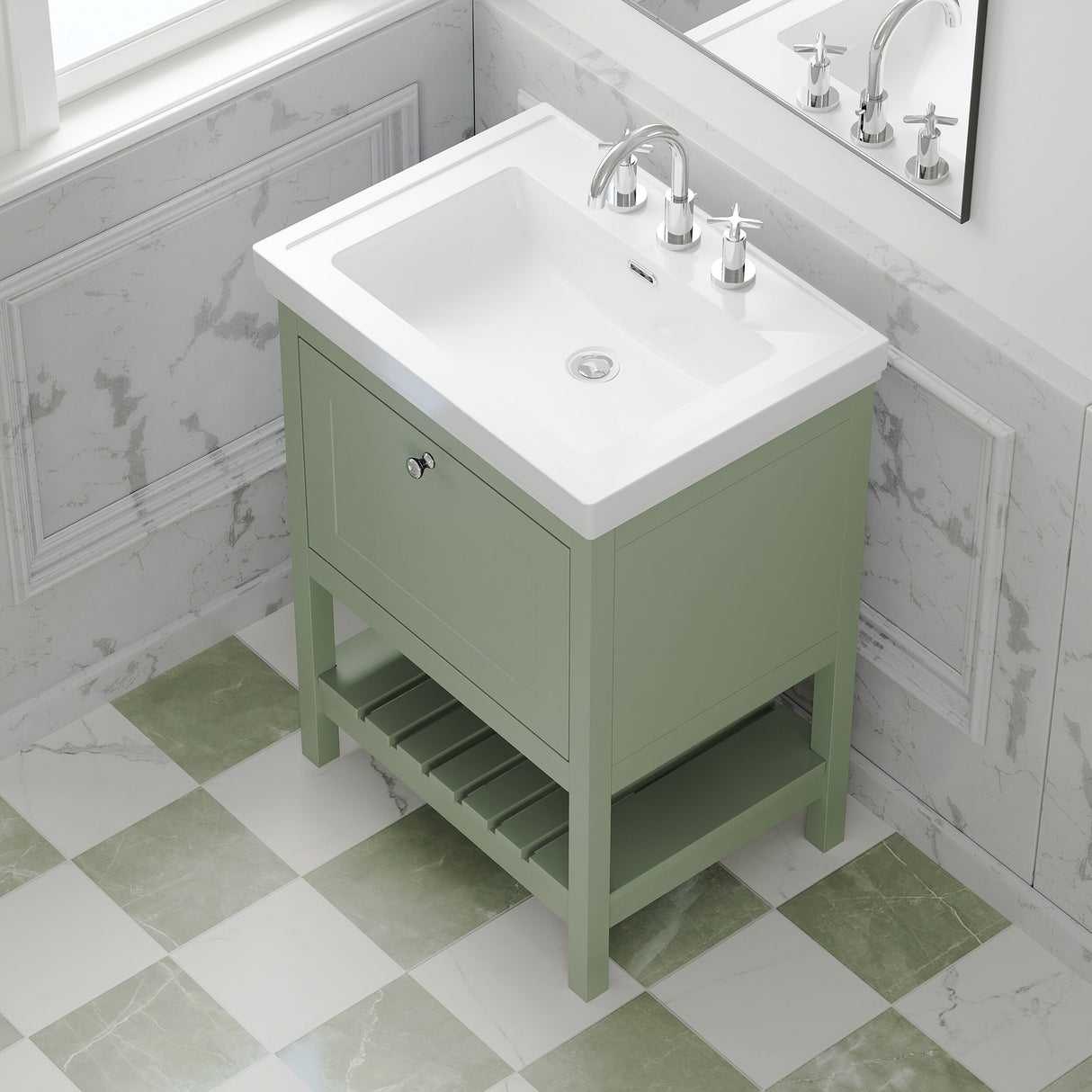 [BFRY825B] Balterley Rye Traditional Bathroom 1 Soft Close Drawer Floor Standing Vanity Unit Basin, Fern Green, 630mm - Lifestyle 2