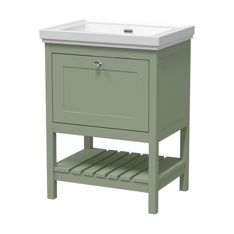 [BFRY825H] Coppenhall Traditional 1 Drawer Floor Standing Vanity Basin Unit with 0 Tap Hole Fireclay Basin, Choice of Size and Colour - Cutout