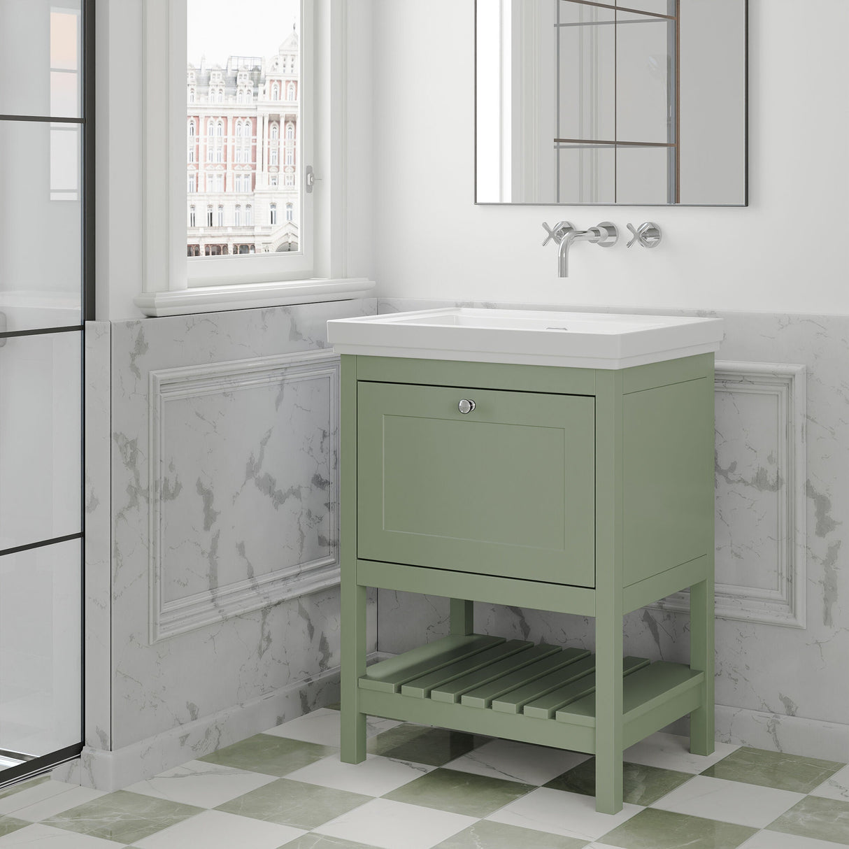 [BFRY825H] Coppenhall Traditional 1 Drawer Floor Standing Vanity Basin Unit with 0 Tap Hole Fireclay Basin, Choice of Size and Colour