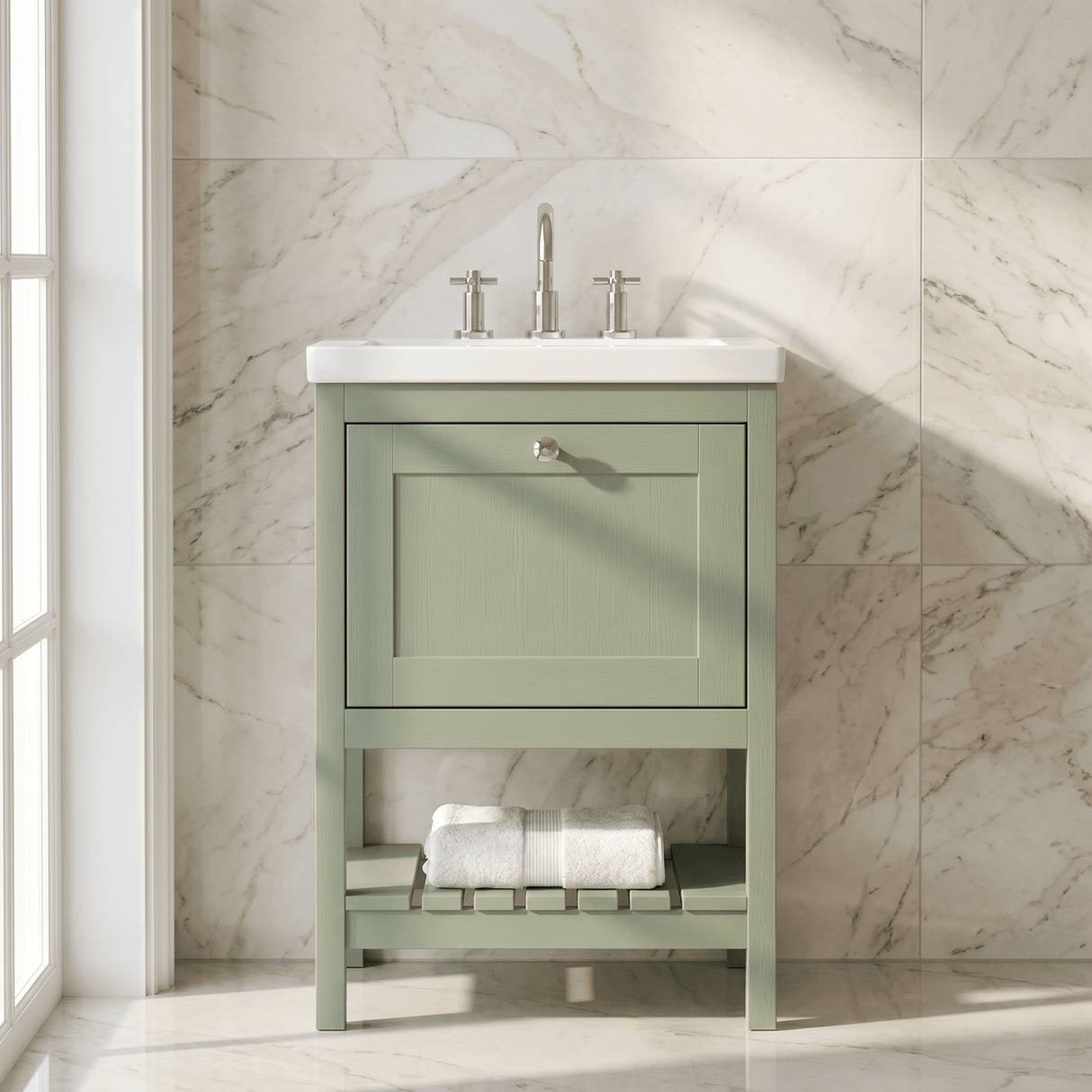 [BFRY825M] Coppenhall Contemporary 1 Drawer Floor Standing Vanity Unit with Fireclay Basin - Choice of Size and Colour - Silo