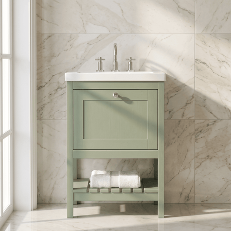 [BFRY825M] Coppenhall Contemporary 1 Drawer Floor Standing Vanity Unit with Fireclay Basin - Choice of Size and Colour - Silo