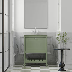 [BFRY825WS1] Balterley Rye Traditional Bathroom 1 Soft Close Drawer Floor Standing Vanity Unit Marble Top Basin, Fern Green/White, 620mm - Lifestyle 1