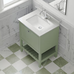 [BFRY825WS1] Balterley Rye Traditional Bathroom 1 Soft Close Drawer Floor Standing Vanity Unit Marble Top Basin, Fern Green/White, 620mm - Lifestyle 2