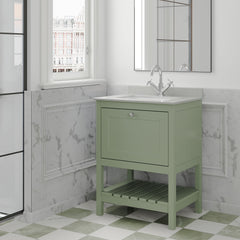 [BFRY825WS1] Balterley Rye Traditional Bathroom 1 Soft Close Drawer Floor Standing Vanity Unit Marble Top Basin, Fern Green/White, 620mm - Lifestyle 3