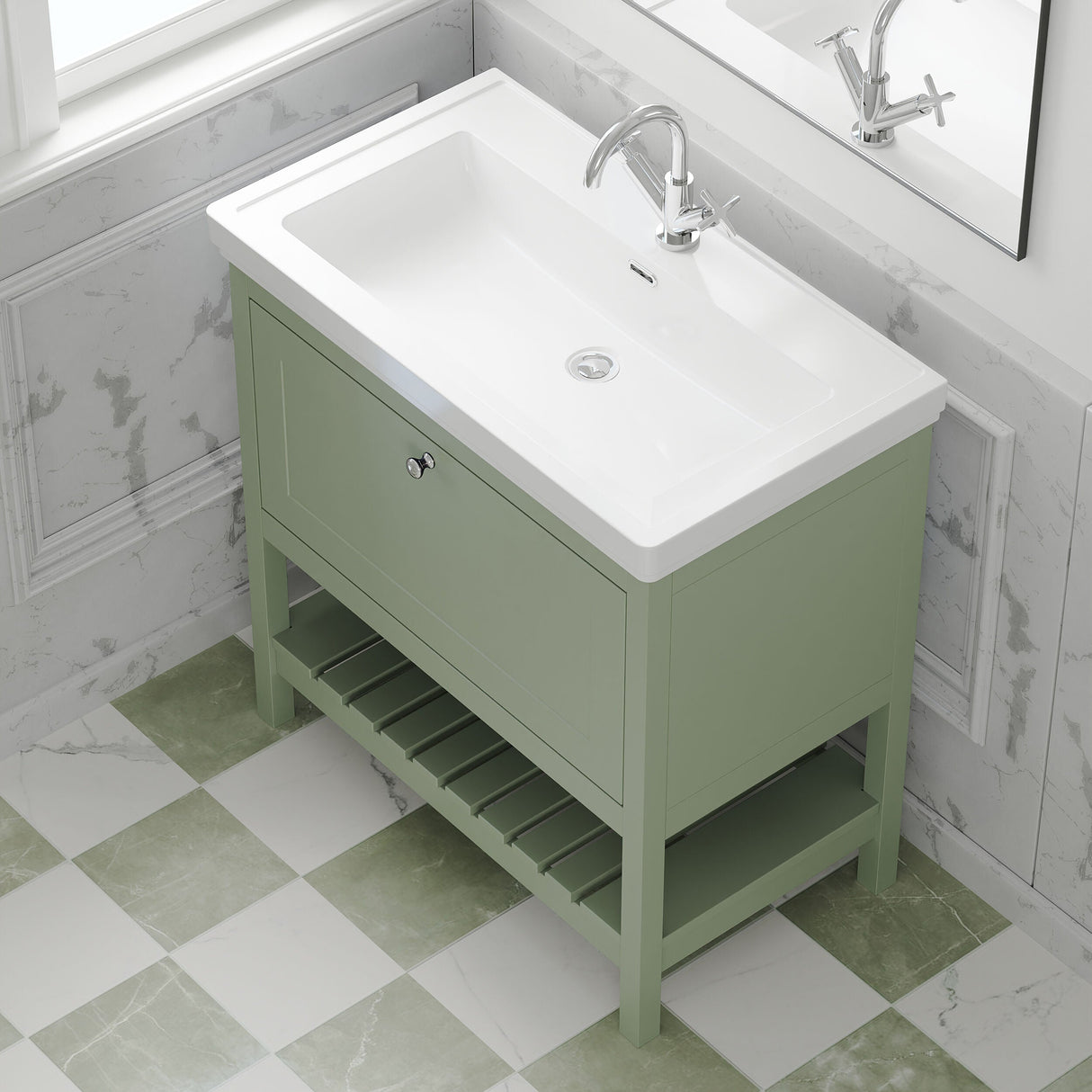 [BFRY827A] Coppenhall Traditional 1 Drawer Floor Standing Vanity Unit with Basin, Choice of Size and Colour