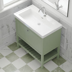 [BFRY827A] Coppenhall Traditional 1 Drawer Floor Standing Vanity Unit with Basin, Choice of Size and Colour