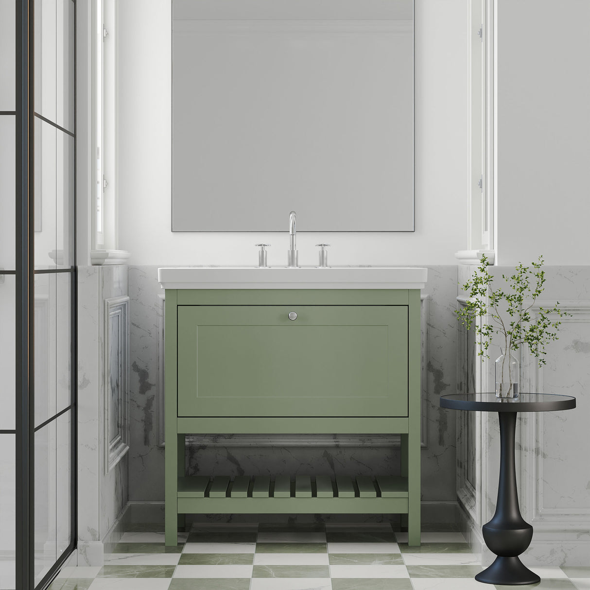 [BFRY827B] Balterley Rye Traditional Bathroom 1 Soft Close Drawer Floor Standing Vanity Unit Basin, Fern Green, 830mm - Lifestyle 1