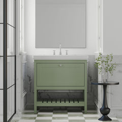 [BFRY827B] Balterley Rye Traditional Bathroom 1 Soft Close Drawer Floor Standing Vanity Unit Basin, Fern Green, 830mm - Lifestyle 1