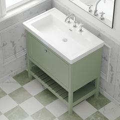 [BFRY827B] Balterley Rye Traditional Bathroom 1 Soft Close Drawer Floor Standing Vanity Unit Basin, Fern Green, 830mm - Lifestyle 2
