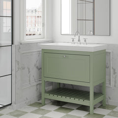 [BFRY827B] Coppenhall Traditional 1 Drawer Floor Standing Vanity Unit with 3 Tap Hole Fireclay Basin, Choice of Size and Finish