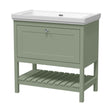 [BFRY827H] Balterley Rye Traditional Bathroom 1 Soft Close Drawer Floor Standing Vanity Unit Basin, Fern Green, 830mm - Cutout