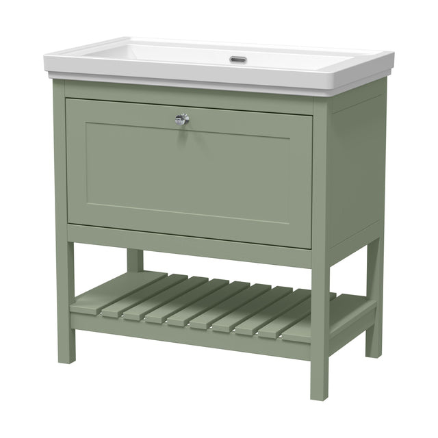 [BFRY827H] Balterley Rye Traditional Bathroom 1 Soft Close Drawer Floor Standing Vanity Unit Basin, Fern Green, 830mm - Cutout