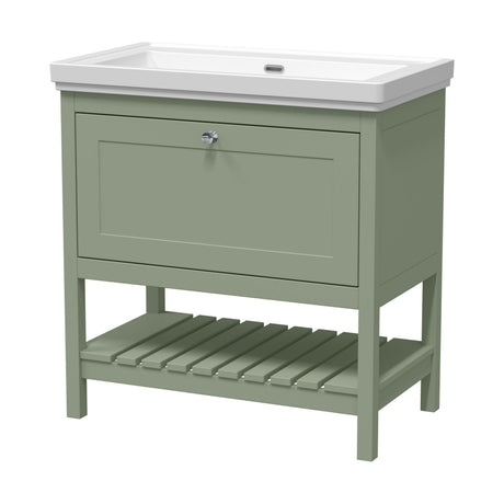 [BFRY827H] Coppenhall Traditional 1 Drawer Floor Standing Vanity Basin Unit with 0 Tap Hole Fireclay Basin, Choice of Size and Colour - Cutout