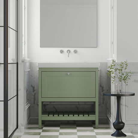 [BFRY827H] Balterley Rye Traditional Bathroom 1 Soft Close Drawer Floor Standing Vanity Unit Basin, Fern Green, 830mm - Lifestyle 1