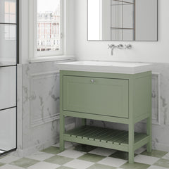 [BFRY827H] Balterley Rye Traditional Bathroom 1 Soft Close Drawer Floor Standing Vanity Unit Basin, Fern Green, 830mm - Lifestyle 3