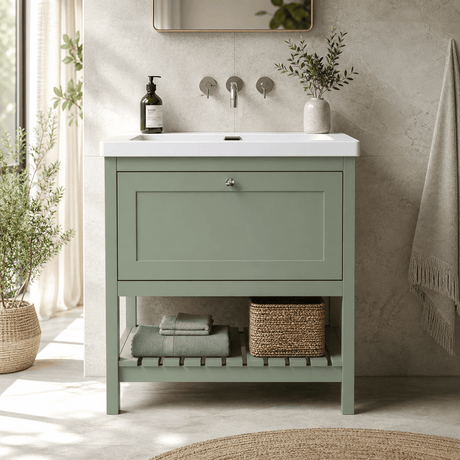 [BFRY827K] Coppenhall Contemporary 1 Drawer Floor Standing Vanity Unit - Choice of Size and Colour - Silo