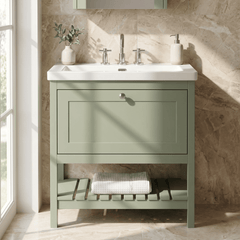 [BFRY827M] Coppenhall Contemporary 1 Drawer Floor Standing Vanity Unit with Fireclay Basin - Choice of Size and Colour - Silo
