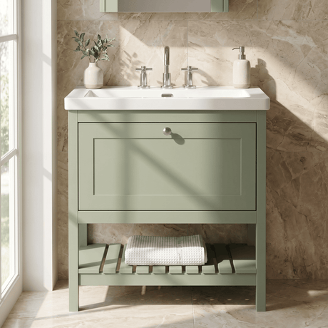 [BFRY827M] Coppenhall Contemporary 1 Drawer Floor Standing Vanity Unit with Fireclay Basin - Choice of Size and Colour - Silo