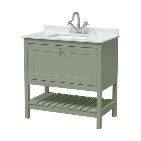 [BFRY827WS1] Coppenhall Traditional 1 Drawer Floor Standing Vanity Unit with Marble Worktop, Choice of Size and Finish - Cutout