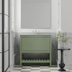 [BFRY827WS1] Balterley Rye Traditional Bathroom 1 Soft Close Drawer Floor Standing Vanity Unit Marble Top Basin, Fern Green/White, 820mm - Lifestyle 1