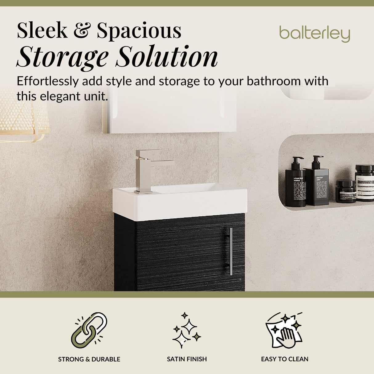 Compact Cloakroom Vanity Basin Unit, 400mm - Choice of Mount Type, Colour and Handle Finish