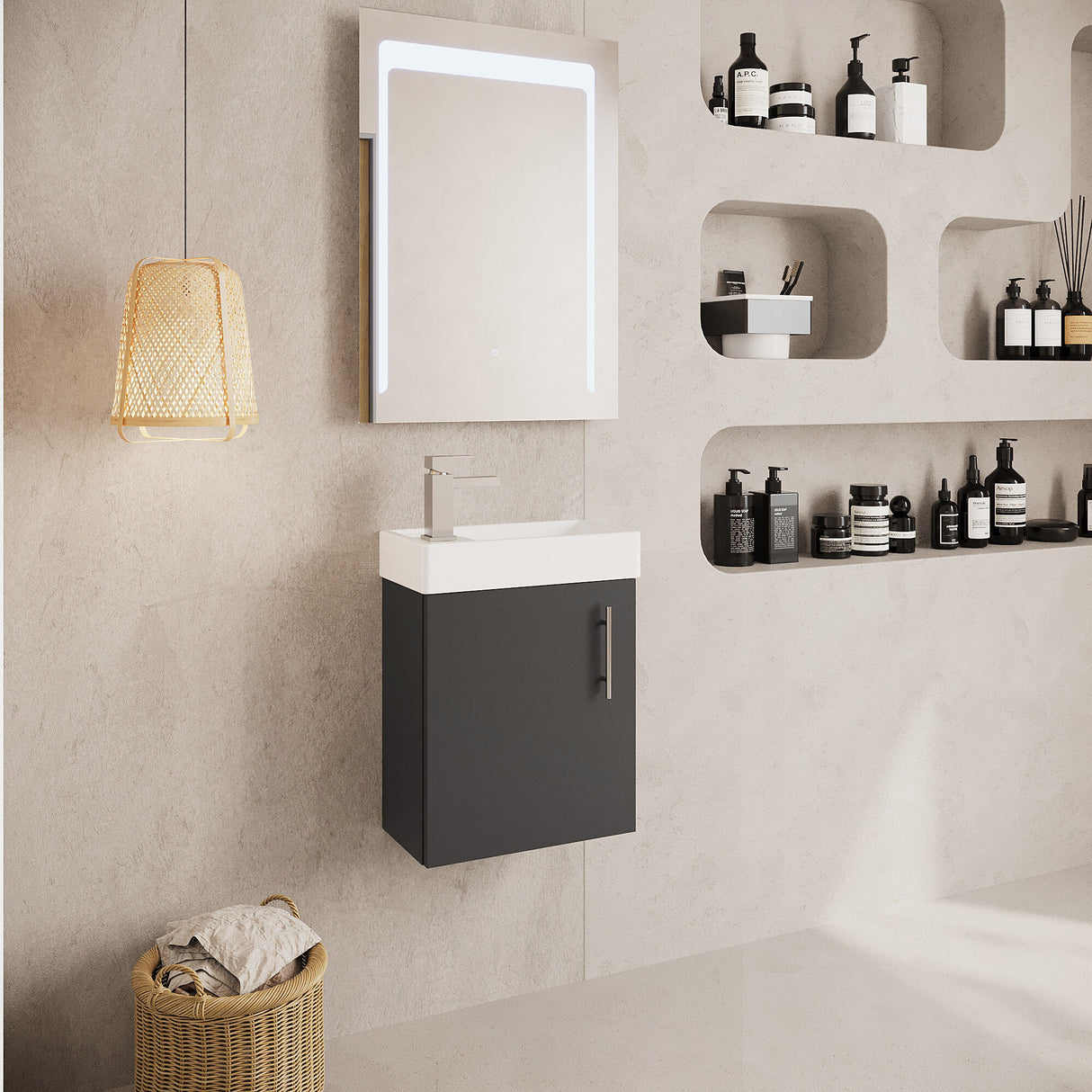 [BFSA013] Freehay Compact Cloakroom Vanity Basin Unit, 400mm - Choice of Mount Type, Colour and Handle Finish - Lifestyle 3