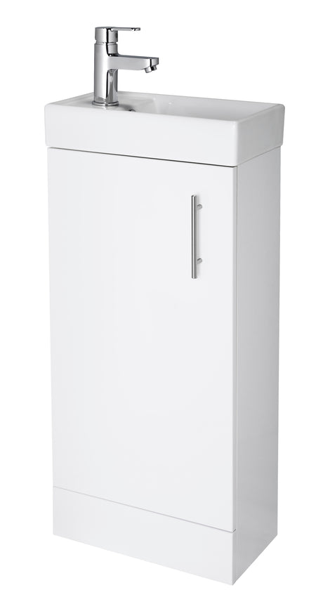 [BFSA192] Freehay 400mm Floor Standing Bathroom Vanity & Basin - Chrome Handle - Gloss White - Cutout