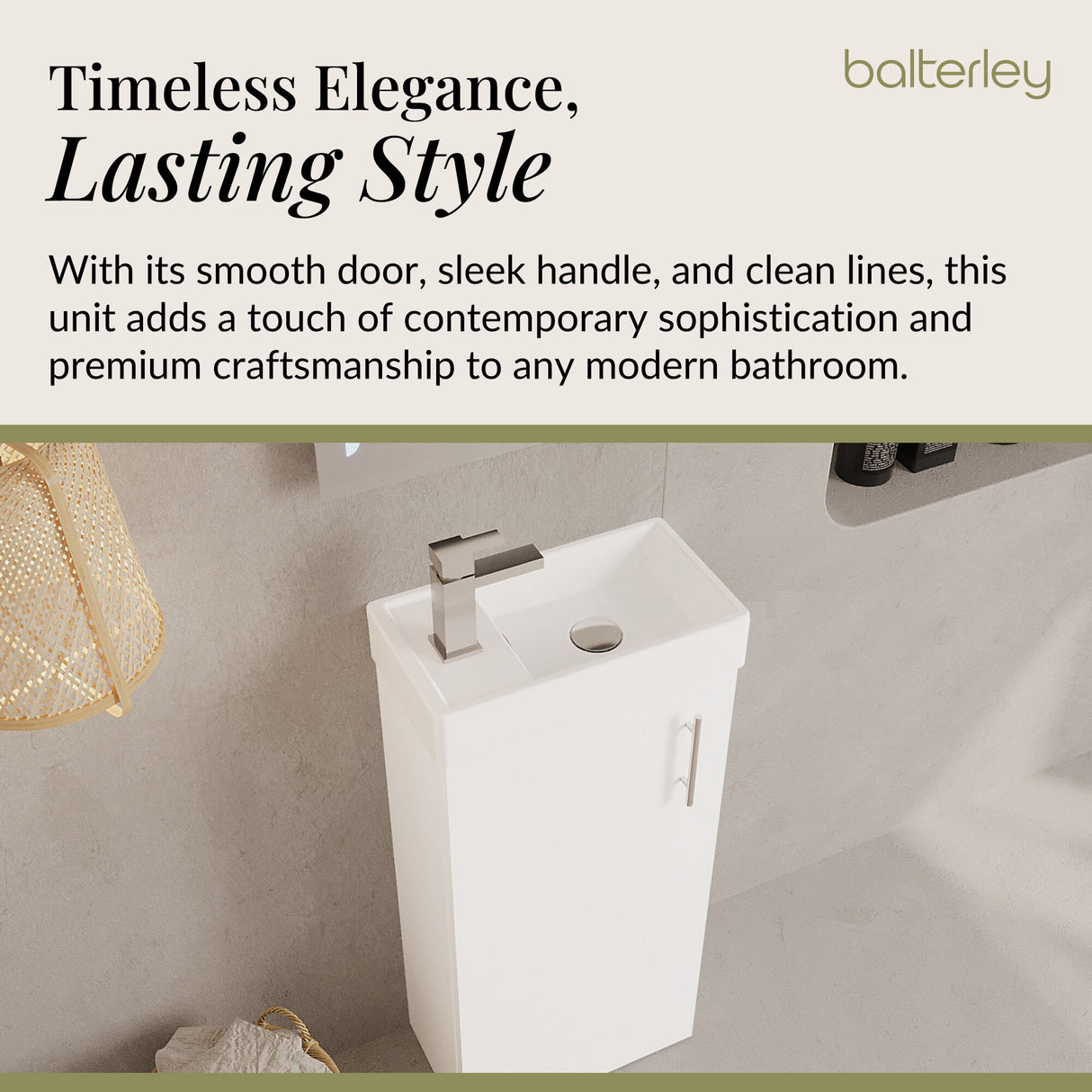 400mm Striking Floor Standing Bathroom Vanity & Basin – Chrome Handle – Gloss White