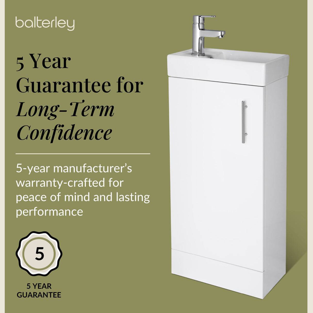 400mm Striking Floor Standing Bathroom Vanity & Basin – Chrome Handle – Gloss White