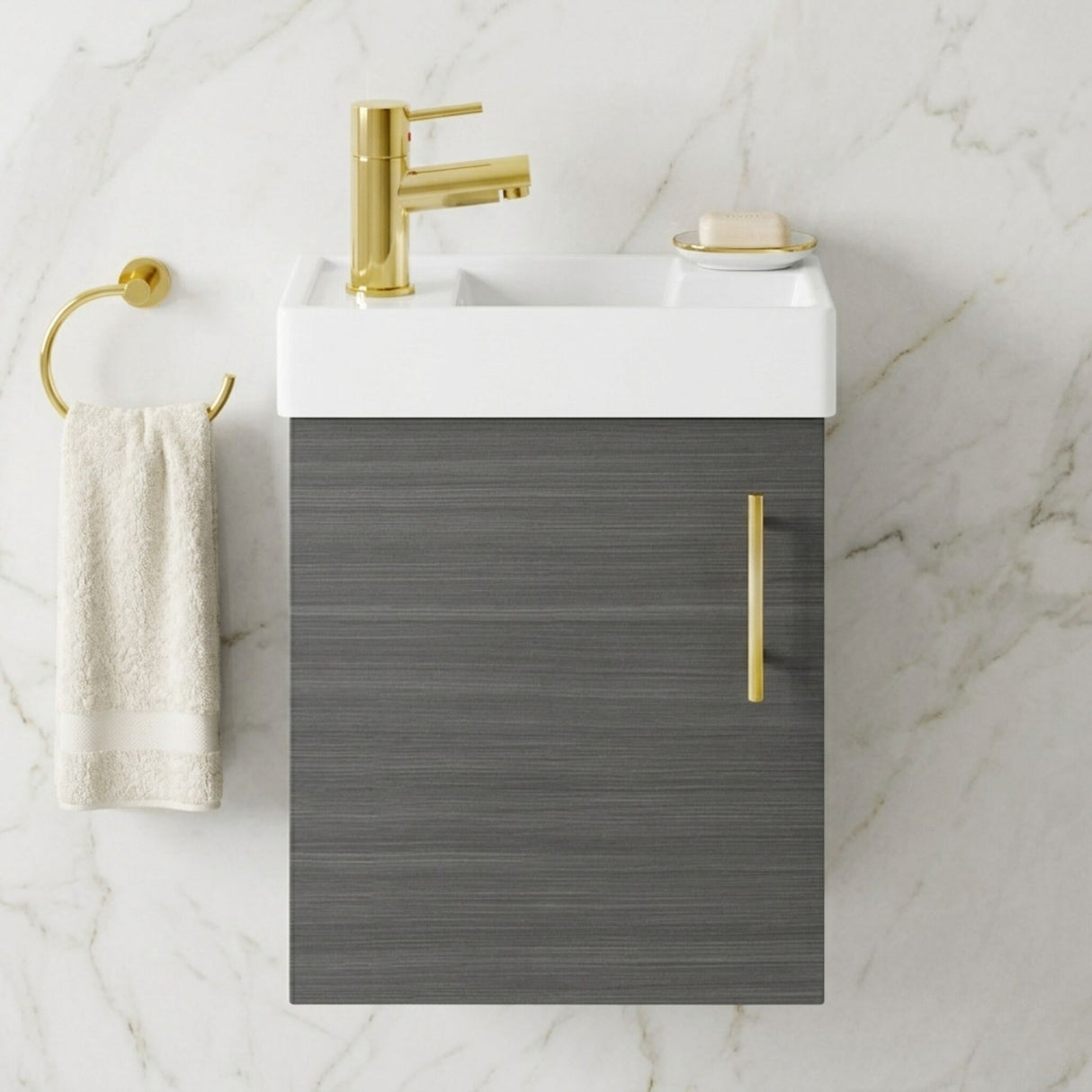 [BFSAH0993] Freehay Compact Cloakroom Vanity Basin Unit, 400mm - Choice of Mount Type, Colour and Handle Finish - Silo