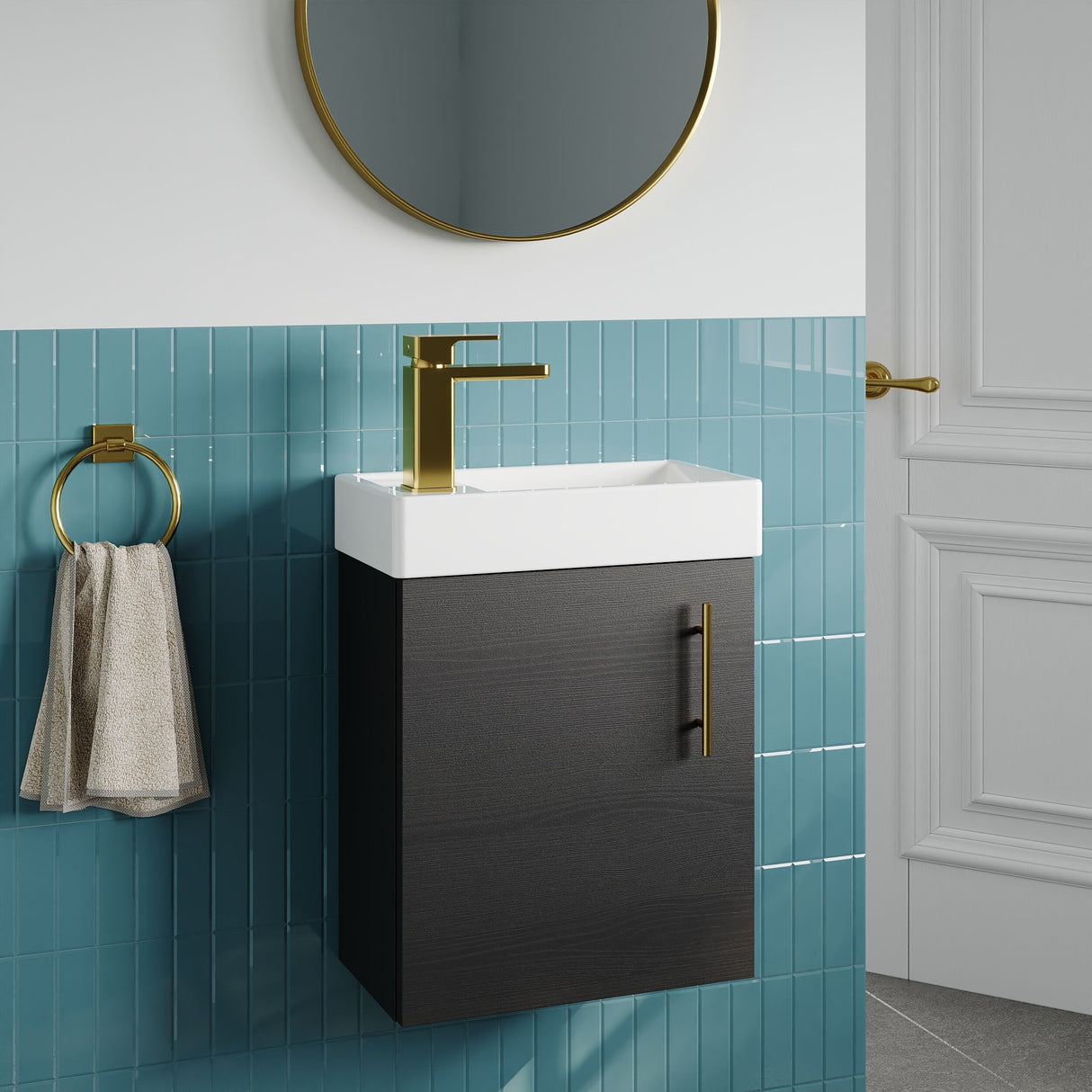 [BFSAH1093] Freehay Compact Cloakroom Vanity Basin Unit, 400mm - Choice of Mount Type, Colour and Handle Finish - Lifestyle 3
