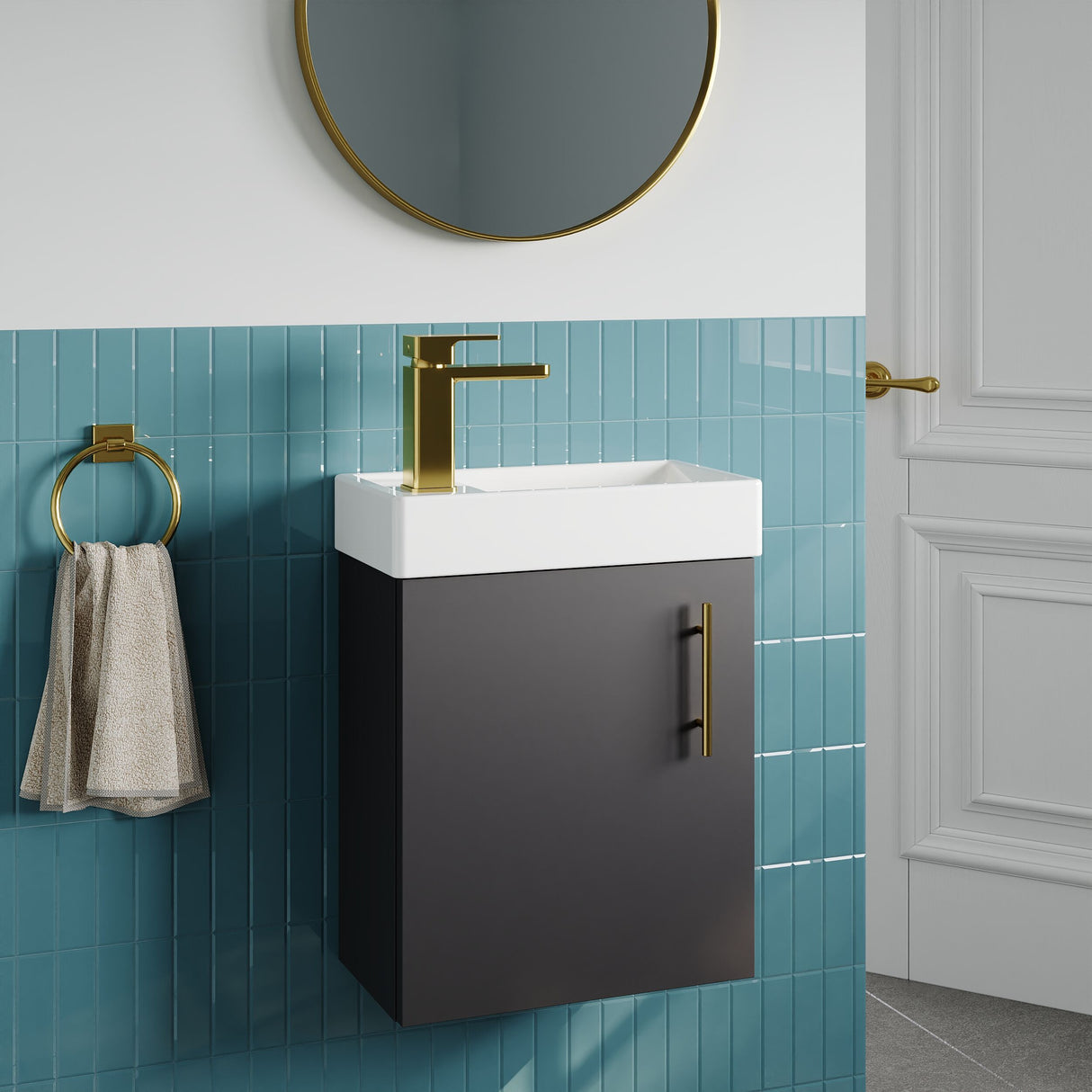 [BFSAH1393] Freehay Compact Cloakroom Vanity Basin Unit, 400mm - Choice of Mount Type, Colour and Handle Finish - Lifestyle 3