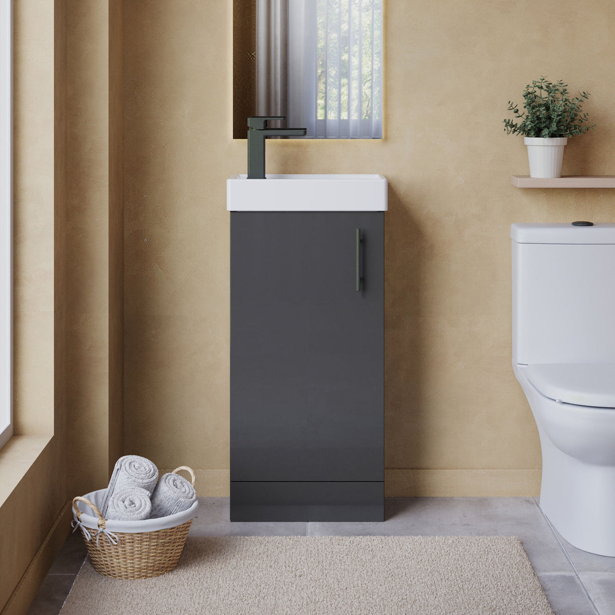 [BFSAH1492] Freehay Compact Cloakroom Vanity Basin Unit, 400mm - Choice of Mount Type, Colour and Handle Finish - Lifestyle 1