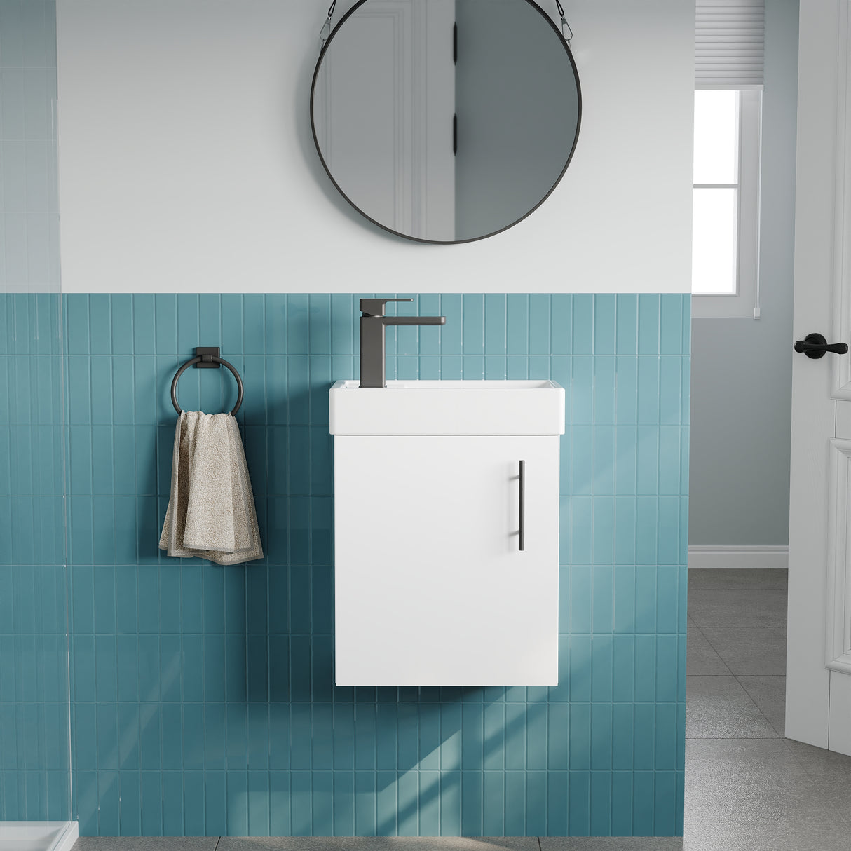 Compact Cloakroom Vanity Basin Unit, 400mm - Choice of Mount Type, Colour and Handle Finish
