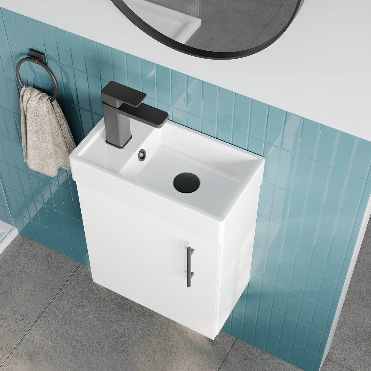Compact Cloakroom Vanity Basin Unit, 400mm - Choice of Mount Type, Colour and Handle Finish