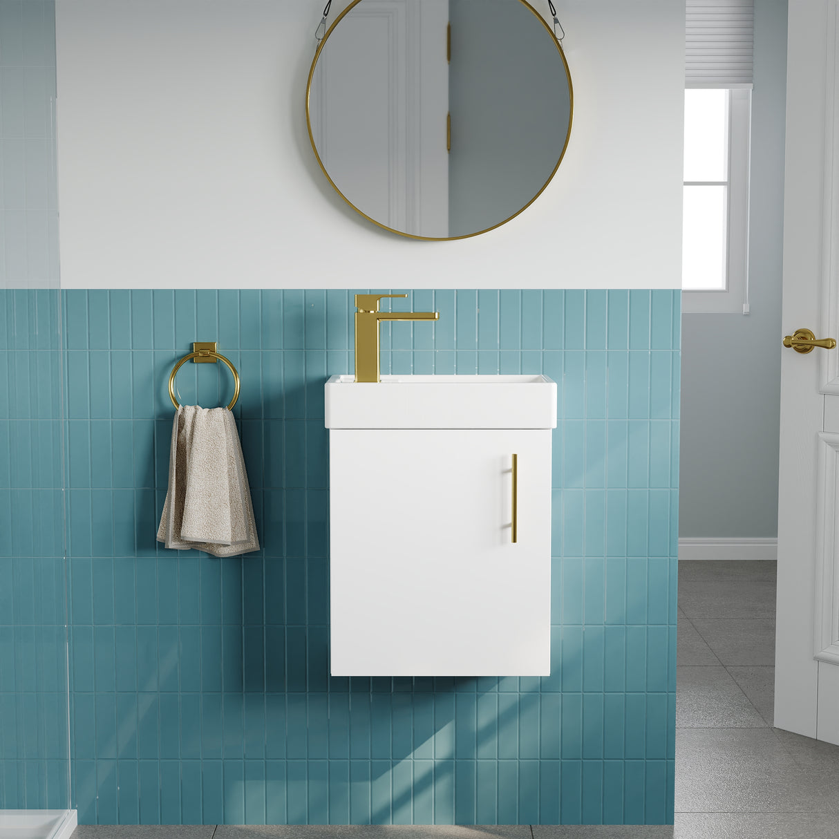 Compact Cloakroom Vanity Basin Unit, 400mm - Choice of Mount Type, Colour and Handle Finish