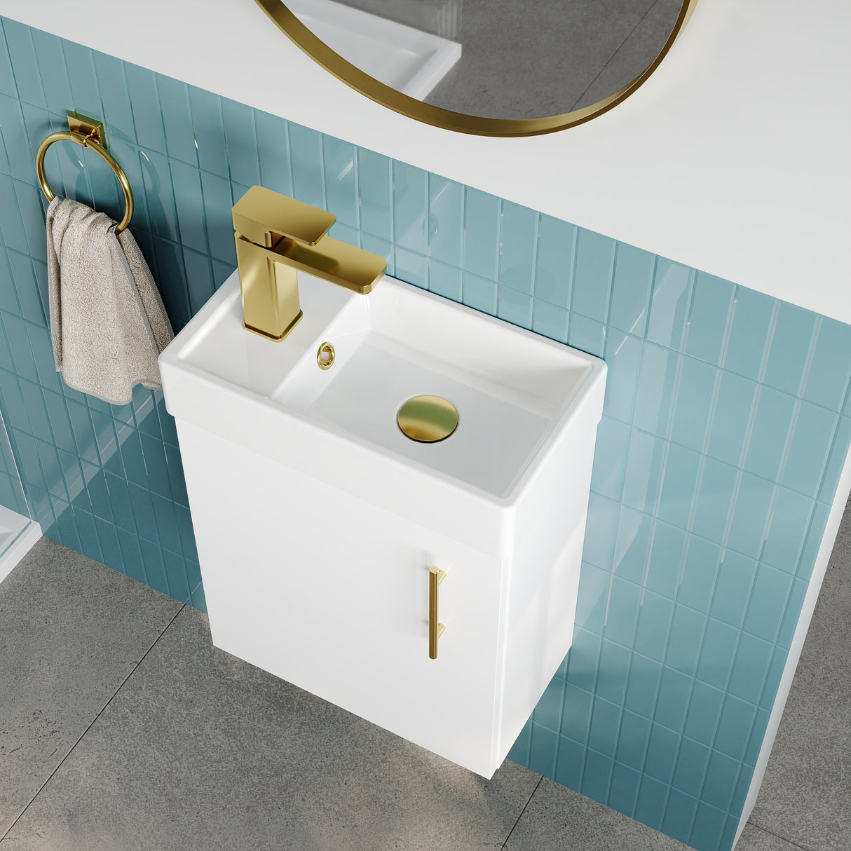 Compact Cloakroom Vanity Basin Unit, 400mm - Choice of Mount Type, Colour and Handle Finish