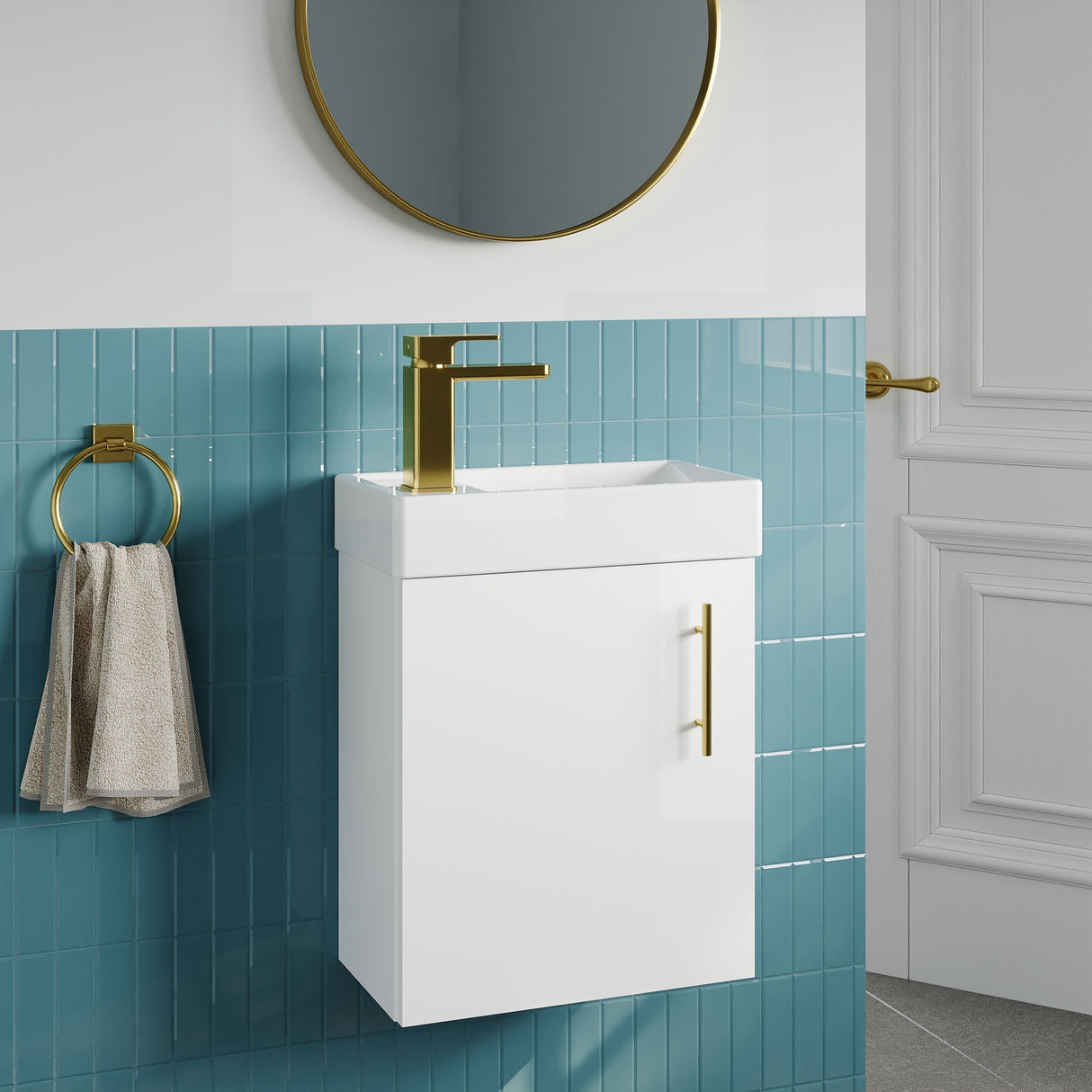[BFSAH1893] Freehay Compact Cloakroom Vanity Basin Unit, 400mm - Choice of Mount Type, Colour and Handle Finish - Lifestyle 3