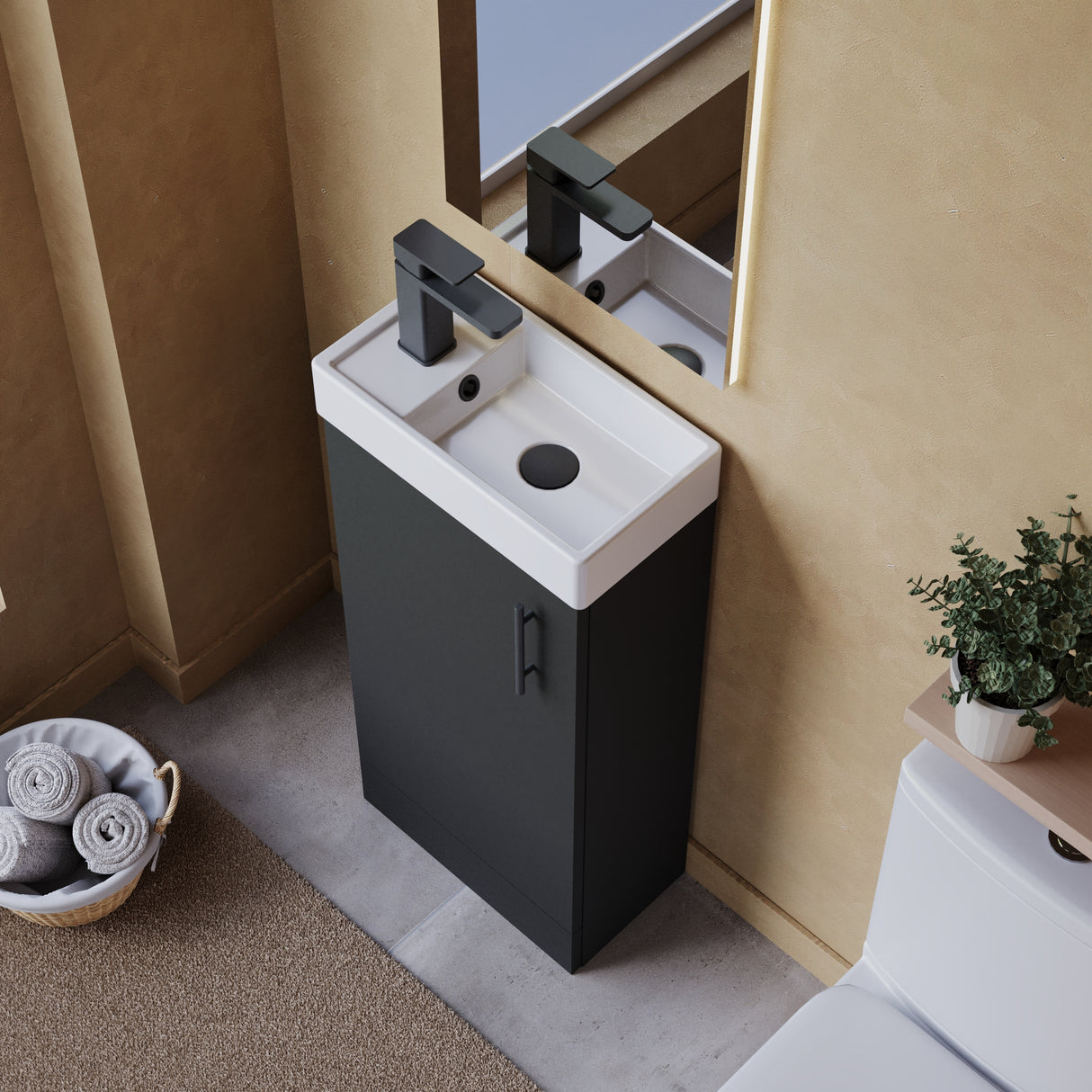 Compact Cloakroom Vanity Basin Unit, 400mm - Choice of Mount Type, Colour and Handle Finish