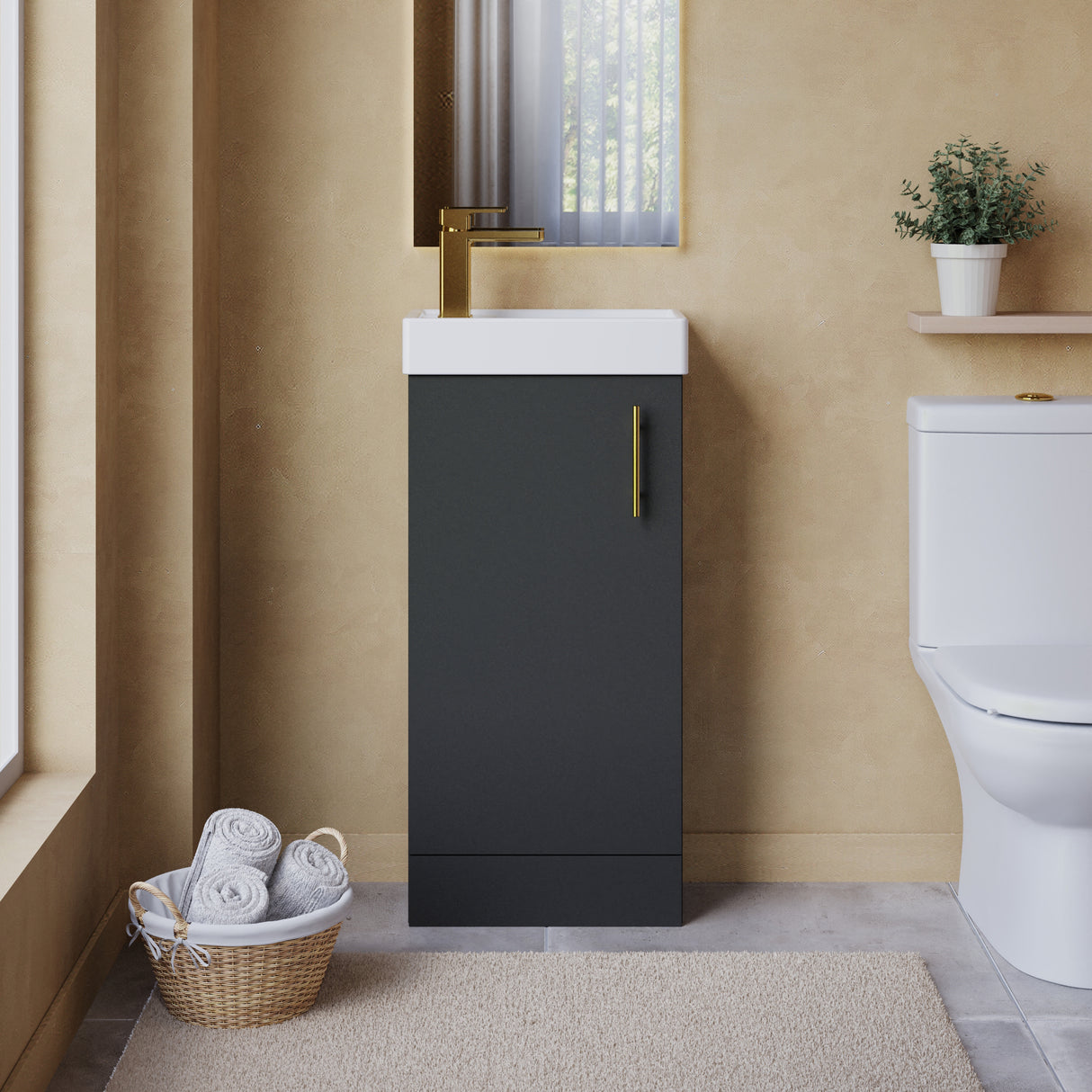 Compact Cloakroom Vanity Basin Unit, 400mm - Choice of Mount Type, Colour and Handle Finish