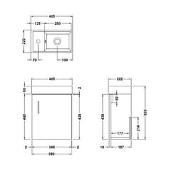 [BFSAH2592] Freehay Compact Cloakroom Vanity Basin Unit, 400mm - Choice of Mount Type, Colour and Handle Finish - Technical Drawing