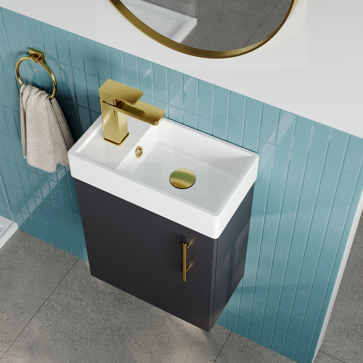 Compact Cloakroom Vanity Basin Unit, 400mm - Choice of Mount Type, Colour and Handle Finish