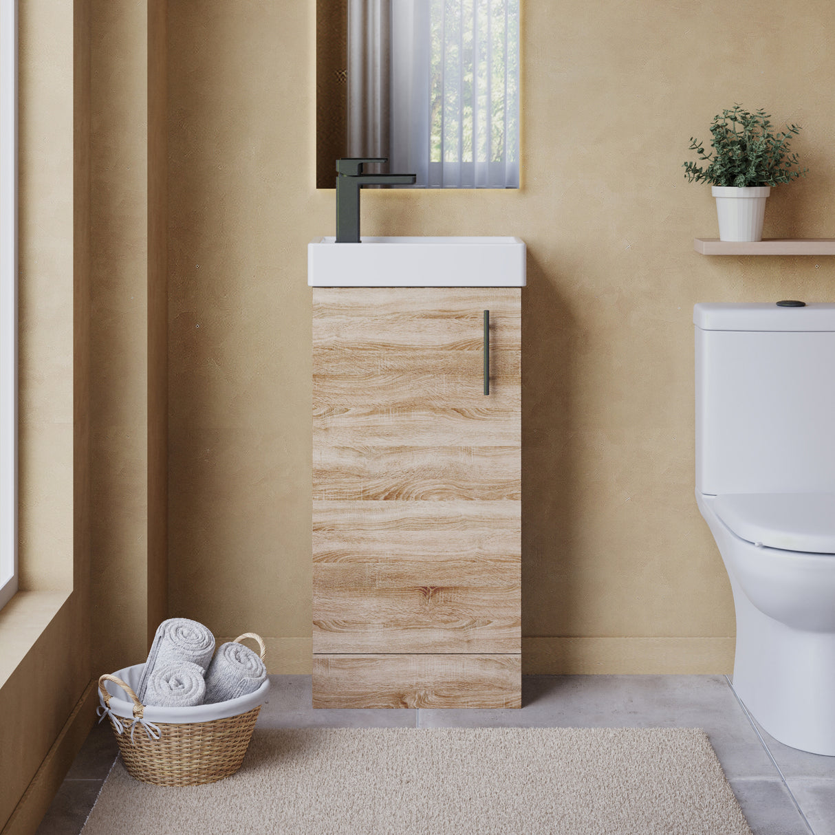 Compact Cloakroom Vanity Basin Unit, 400mm - Choice of Mount Type, Colour and Handle Finish