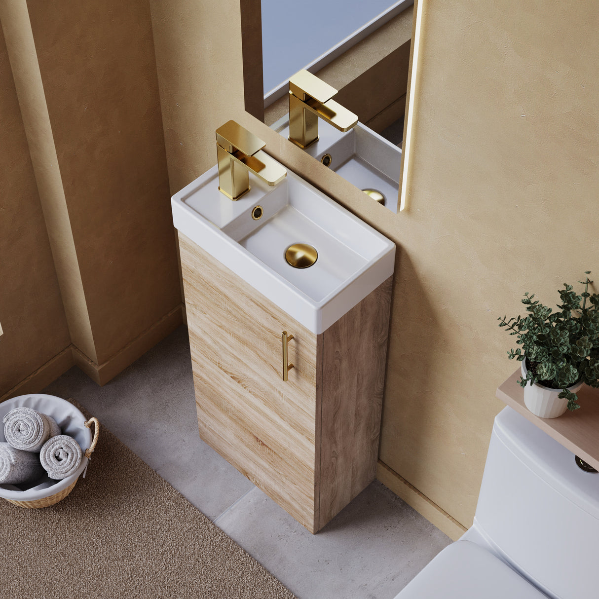 Compact Cloakroom Vanity Basin Unit, 400mm - Choice of Mount Type, Colour and Handle Finish