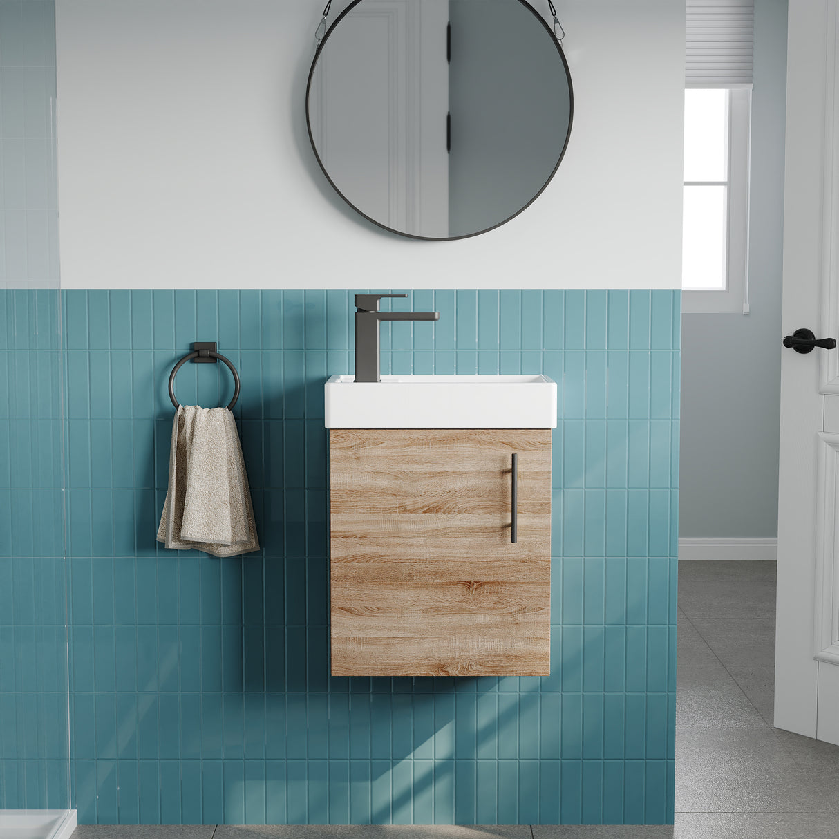 Compact Cloakroom Vanity Basin Unit, 400mm - Choice of Mount Type, Colour and Handle Finish
