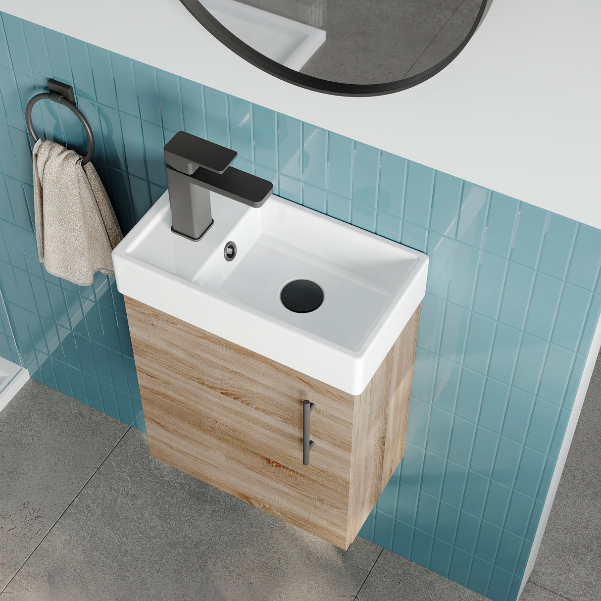 Compact Cloakroom Vanity Basin Unit, 400mm - Choice of Mount Type, Colour and Handle Finish